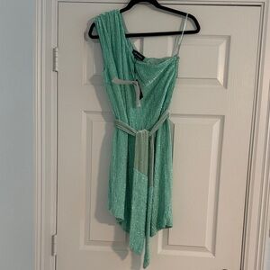 Retrofete One Shoulder Mint Sequin Dress